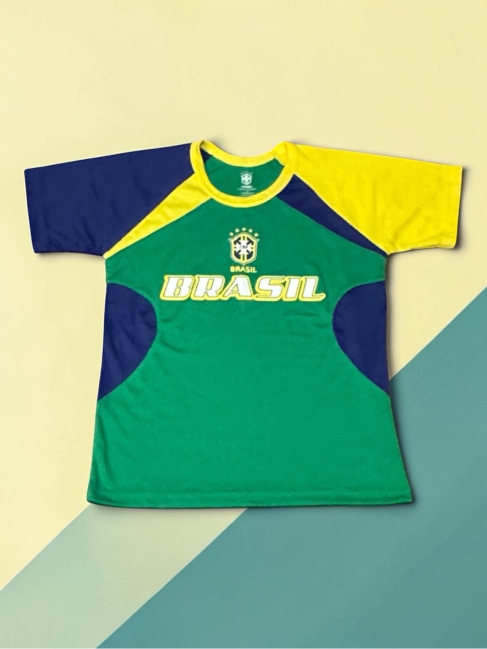 Brasil Crew Kids Soccer Tee in Green with Yellow & Navy Accents